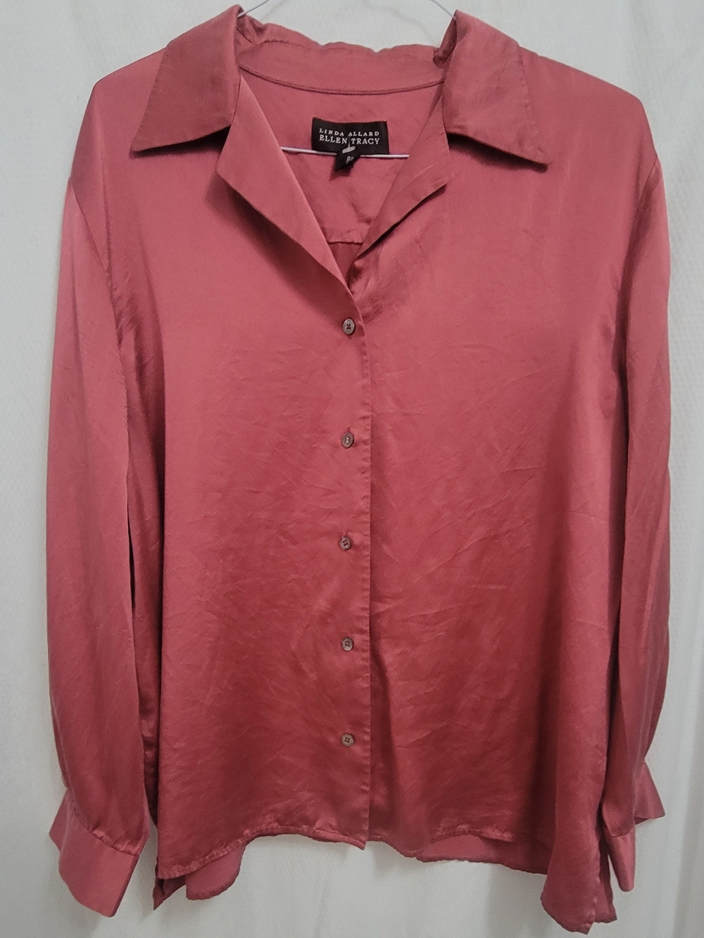 Ellen Tracy Dusty Rose Button-Up Silk Shirt